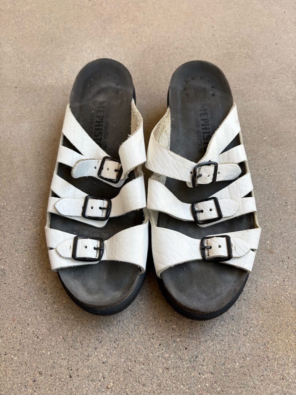 Mephisto Women EU 39/US 9 White Leather Strappy Sandals Slip On Comfort Shoes